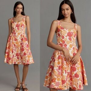 By Anthropologie sleeveless scoop neck basque waist midi dress